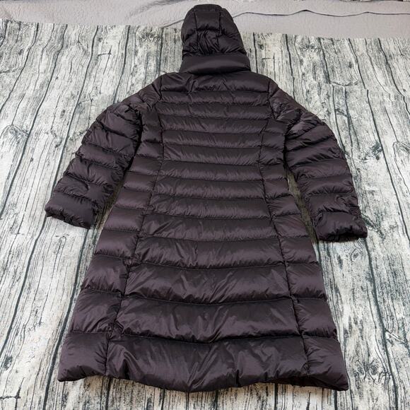 Uniqlo Ultra Light Down Long Puffer Coat Hooded Brown Size S Lightweight - Picture 2 of 11